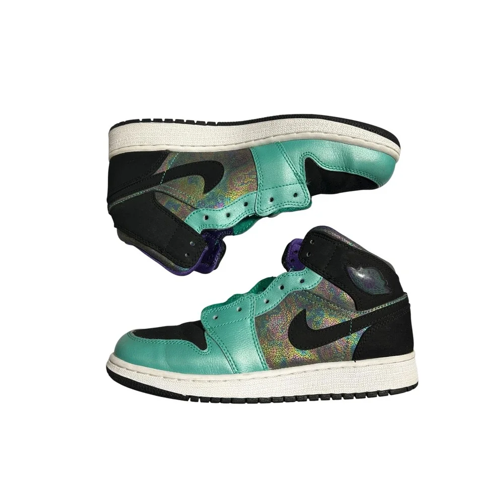 Jordan 1 Mid‎ Atomic Teal Ultraviolet Iridescent 555112-309 Mens 6Y Kids Shoes